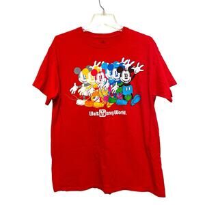 Walt Disney World Mickey Short Sleeve T-shirt Men‎ Size Large Red Cotton Jersey